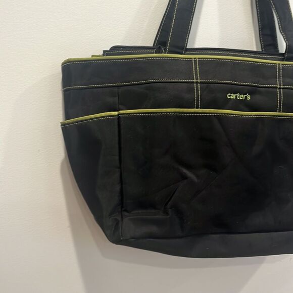 Carter's Large Diaper Bag Black with Sage Green Stitching Baby Bag - Picture 3 of 9